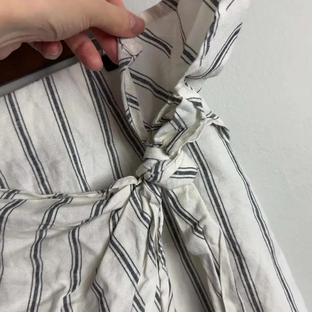 Zara Basic Striped Wrap Skirt Size XL Tie Front Linen Blend Midi Women’s